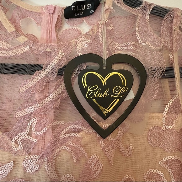 ASOS Club Sequined Pink Occasional Mermaid Long Sleeves Dress Size 2 - Picture 7 of 11